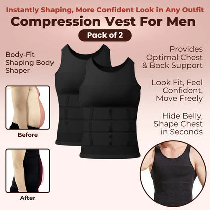 High Compression Vest For Men Pack Of 2 With FREE 30 Day Diet Chart eBook : Lightweight Anti- Sweat Summer Fabric